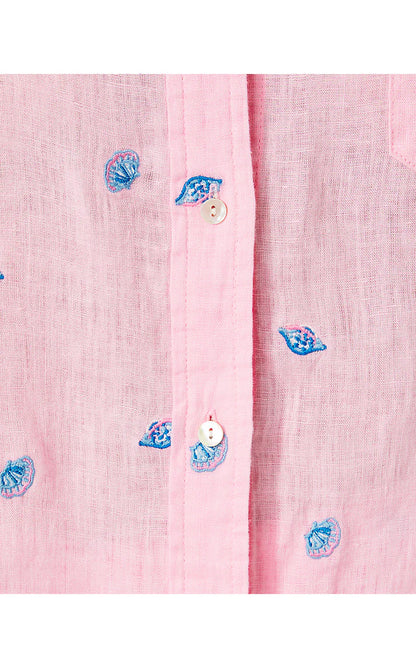 CORALYNN BUTTON DOWN, CONCH SHELL PINK GONE SHELLIN EMBROIDERY