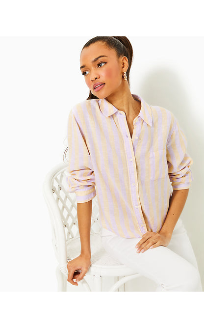 CORALYNN BUTTON DOWN, LILAC OPAL ISLAND SECRETS STRIPE