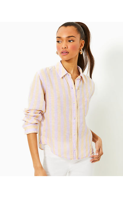 CORALYNN BUTTON DOWN, LILAC OPAL ISLAND SECRETS STRIPE