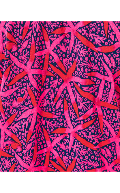 PJ KNIT SS BUTTON-UP TOP, PASSION FRUIT PINK STAR SEARCHING