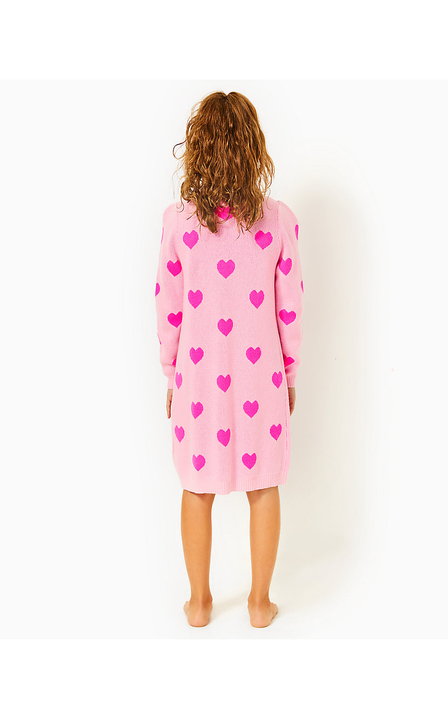 MINI KEANE SWEATER DRESS, PEONY PINK HEART JACQUARD CHILDRENS