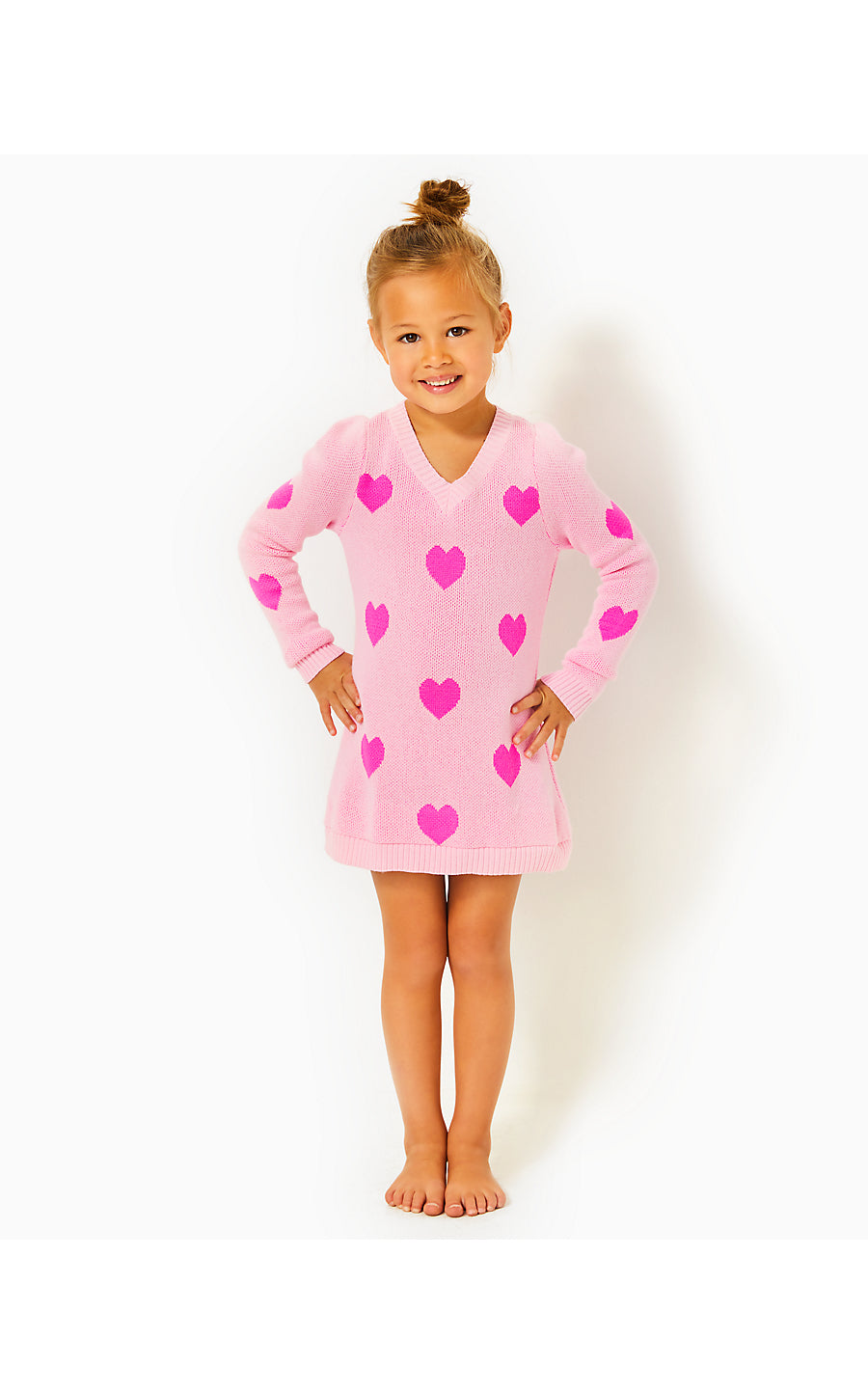 MINI KEANE SWEATER DRESS, PEONY PINK HEART JACQUARD CHILDRENS