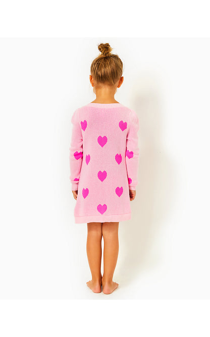 MINI KEANE SWEATER DRESS, PEONY PINK HEART JACQUARD CHILDRENS