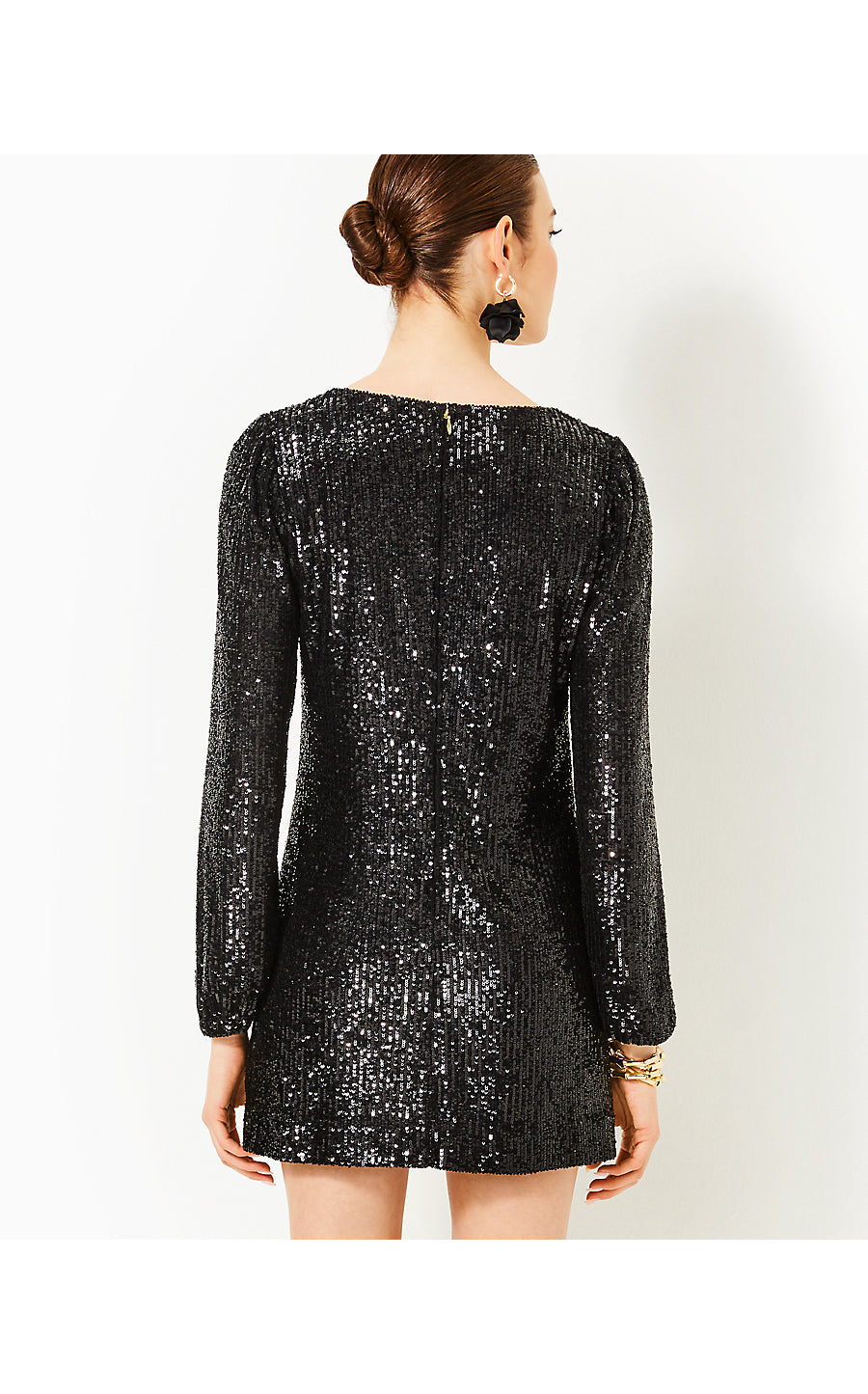 NICOLINE LONG-SLEEVE ROMPER, NOIR TREASURE BOX SEQUIN KNIT
