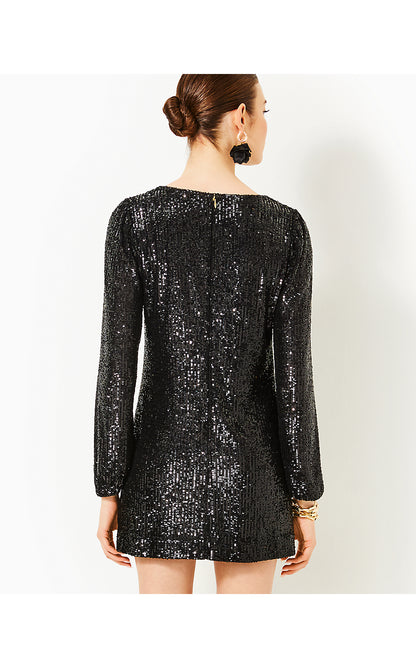 NICOLINE LONG-SLEEVE ROMPER, NOIR TREASURE BOX SEQUIN KNIT