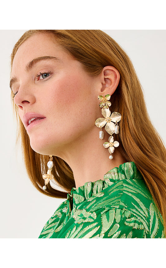 VIA FLORA EARRINGS, GOLD METALLIC