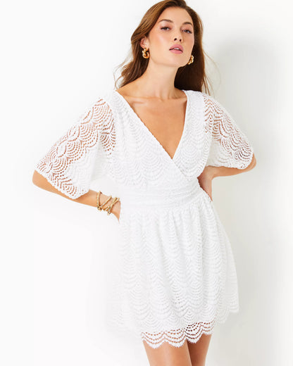 PARIGI SKORT ROMPER, RESORT WHITE SCALLOPED SHELL LACE