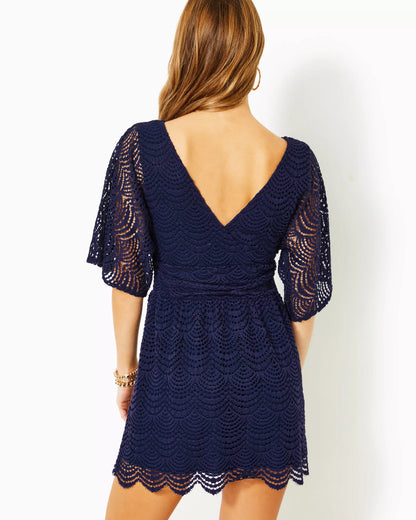 PARIGI SKORT ROMPER, TRUE NAVY SCALLOPED SHELL LACE