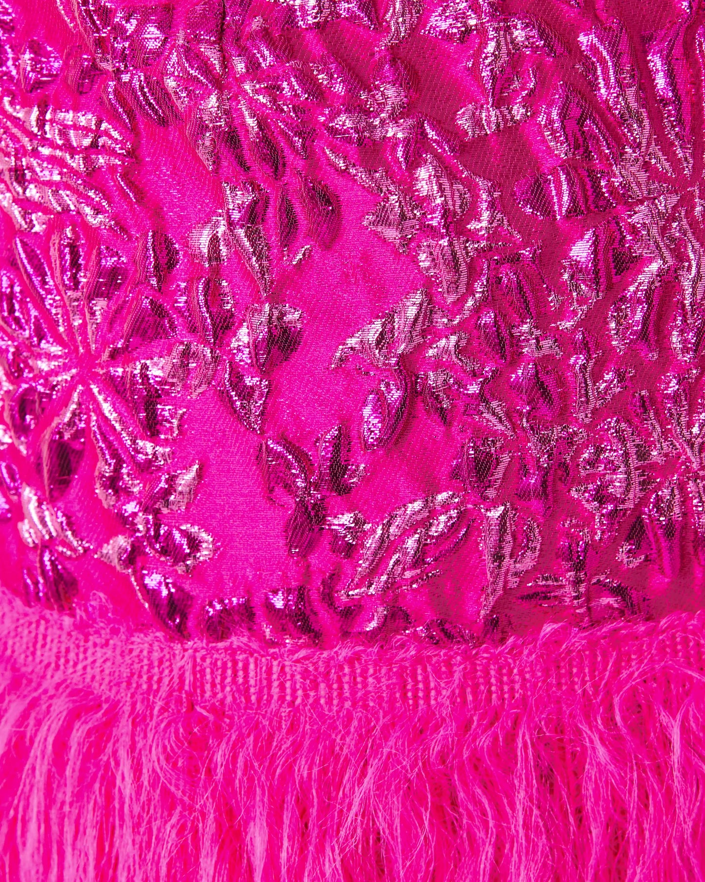 CHARMAIN MINI SKIRT, PASSION FRUIT PINK PETAL PARTY METALLIC BROCADE