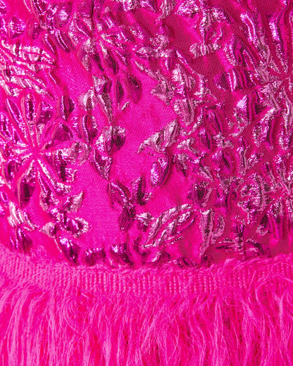 CHARMAIN MINI SKIRT, PASSION FRUIT PINK PETAL PARTY METALLIC BROCADE