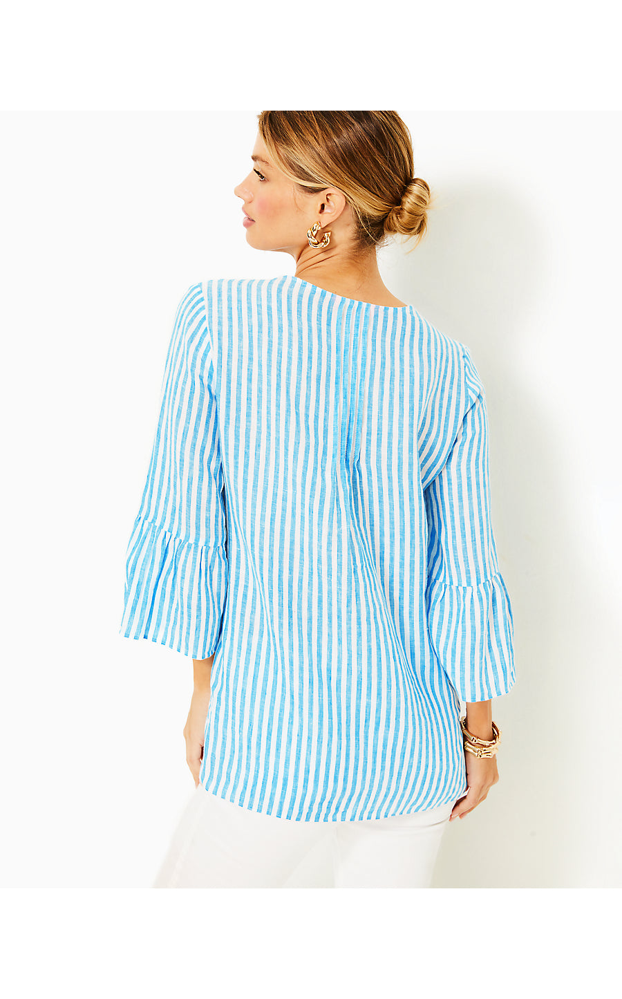 HOLLIE LINEN TUNIC, LUNAR BLUE BIMINI STRIPE