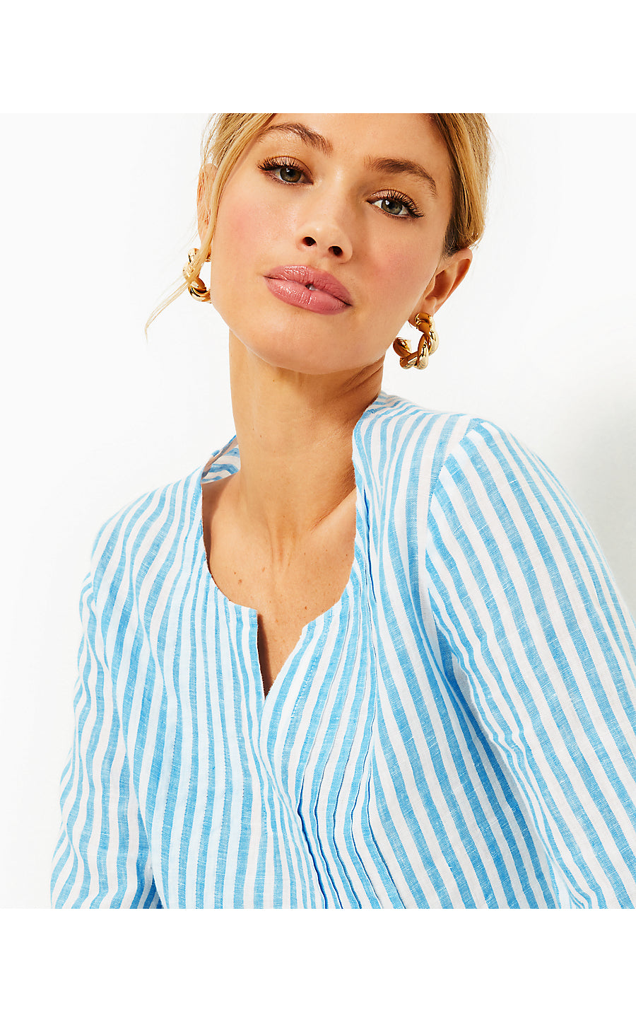 HOLLIE LINEN TUNIC, LUNAR BLUE BIMINI STRIPE