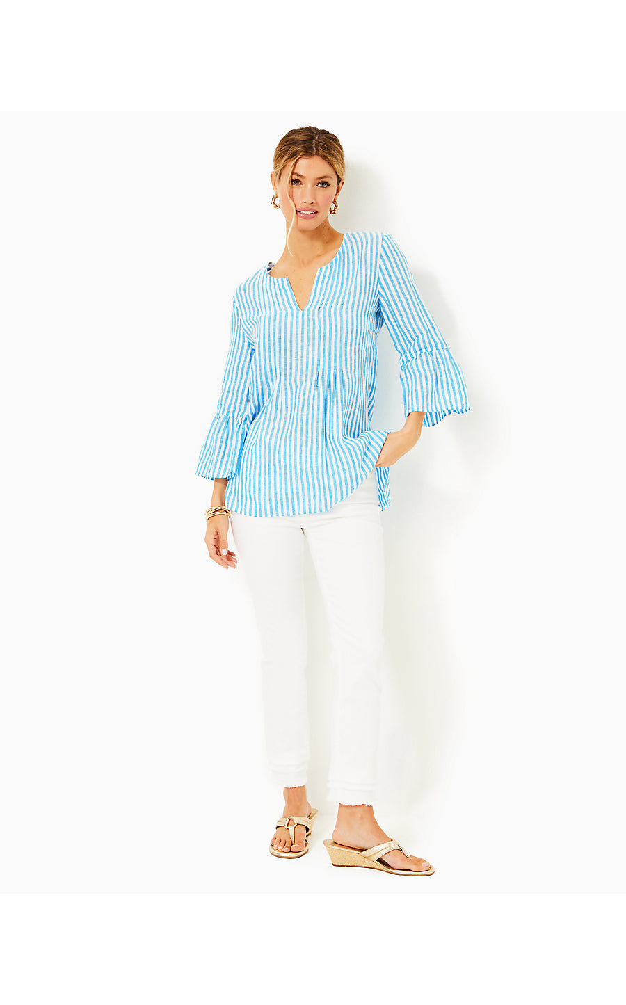 HOLLIE LINEN TUNIC, LUNAR BLUE BIMINI STRIPE