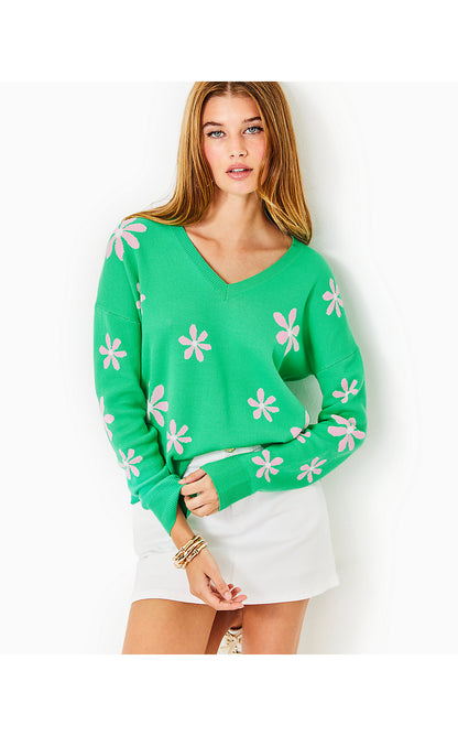 TENSLEY SWEATER, SPEARMINT BLOSSOM JACQUARD