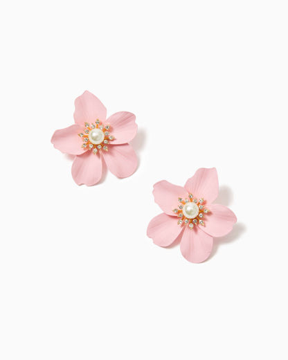 OVERSIZED PEARL ORCHID EARRINGS, CONCH SHELL PINK