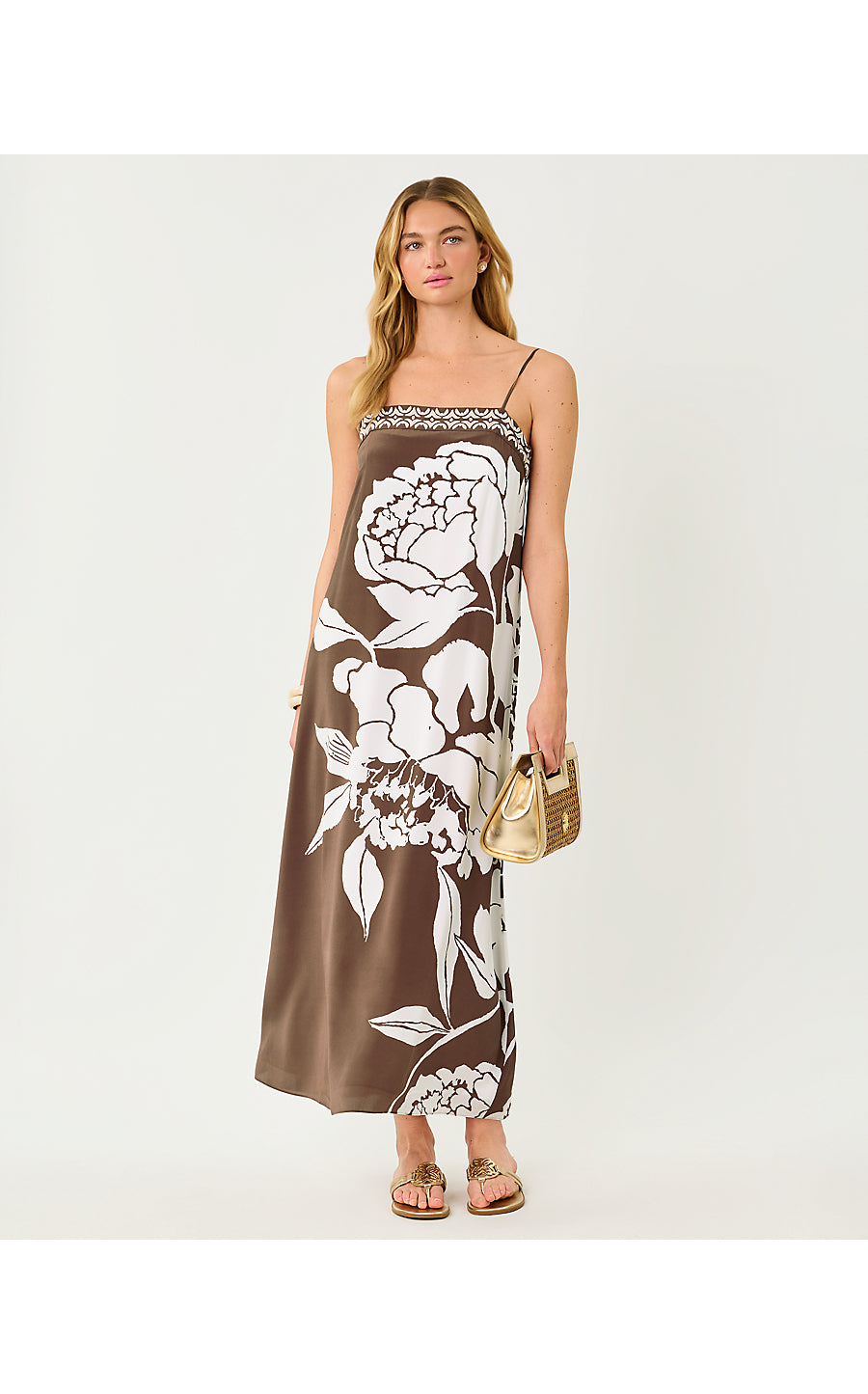 JESSLYN SILK MAXI SLIP DRESS, COCO BEACH OVERSIZED MARNI ENGINEERED WOVEN MAXI