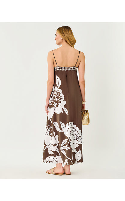 JESSLYN SILK MAXI SLIP DRESS, COCO BEACH OVERSIZED MARNI ENGINEERED WOVEN MAXI