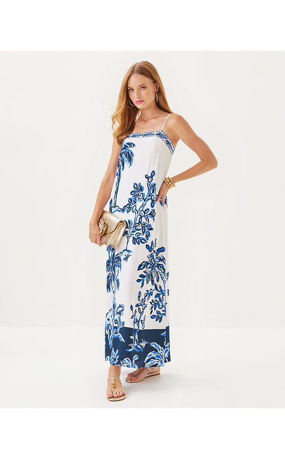JESSLYN SILK MAXI SLIP DRESS, RESORT WHITE OVERSIZED TALL TALES ENGINEERED WOVEN MAXI DRESS