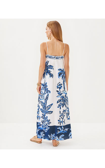 JESSLYN SILK MAXI SLIP DRESS, RESORT WHITE OVERSIZED TALL TALES ENGINEERED WOVEN MAXI DRESS