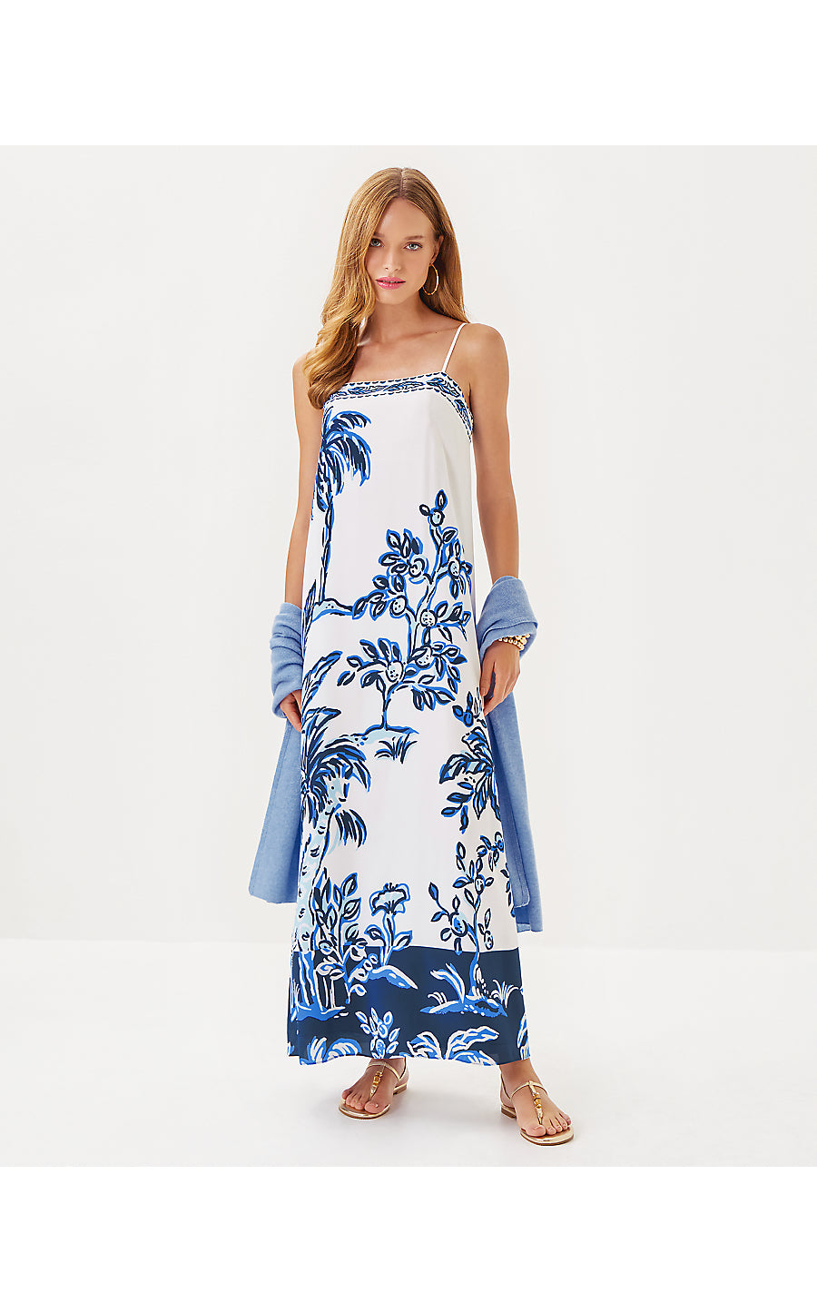 JESSLYN SILK MAXI SLIP DRESS, RESORT WHITE OVERSIZED TALL TALES ENGINEERED WOVEN MAXI DRESS
