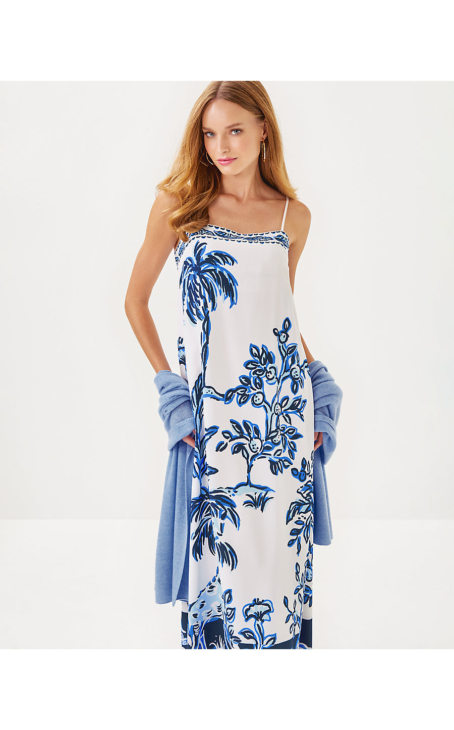 JESSLYN SILK MAXI SLIP DRESS, RESORT WHITE OVERSIZED TALL TALES ENGINEERED WOVEN MAXI DRESS