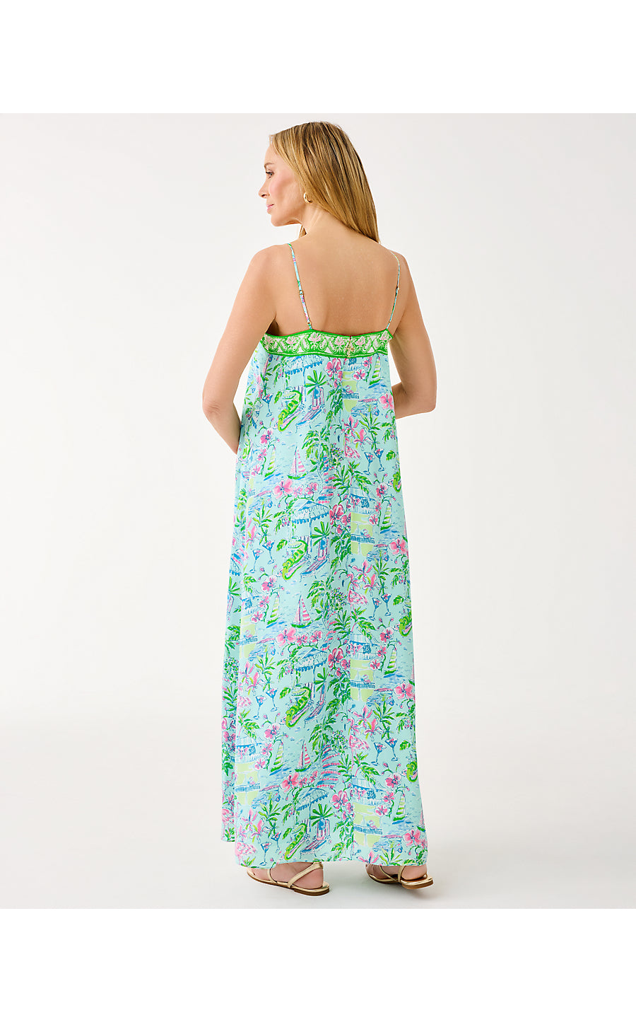 AMALFI SILK MAXI DRESS, SALT POND BLUE SUNNY DEE ENGINEERED WOVEN MAXI