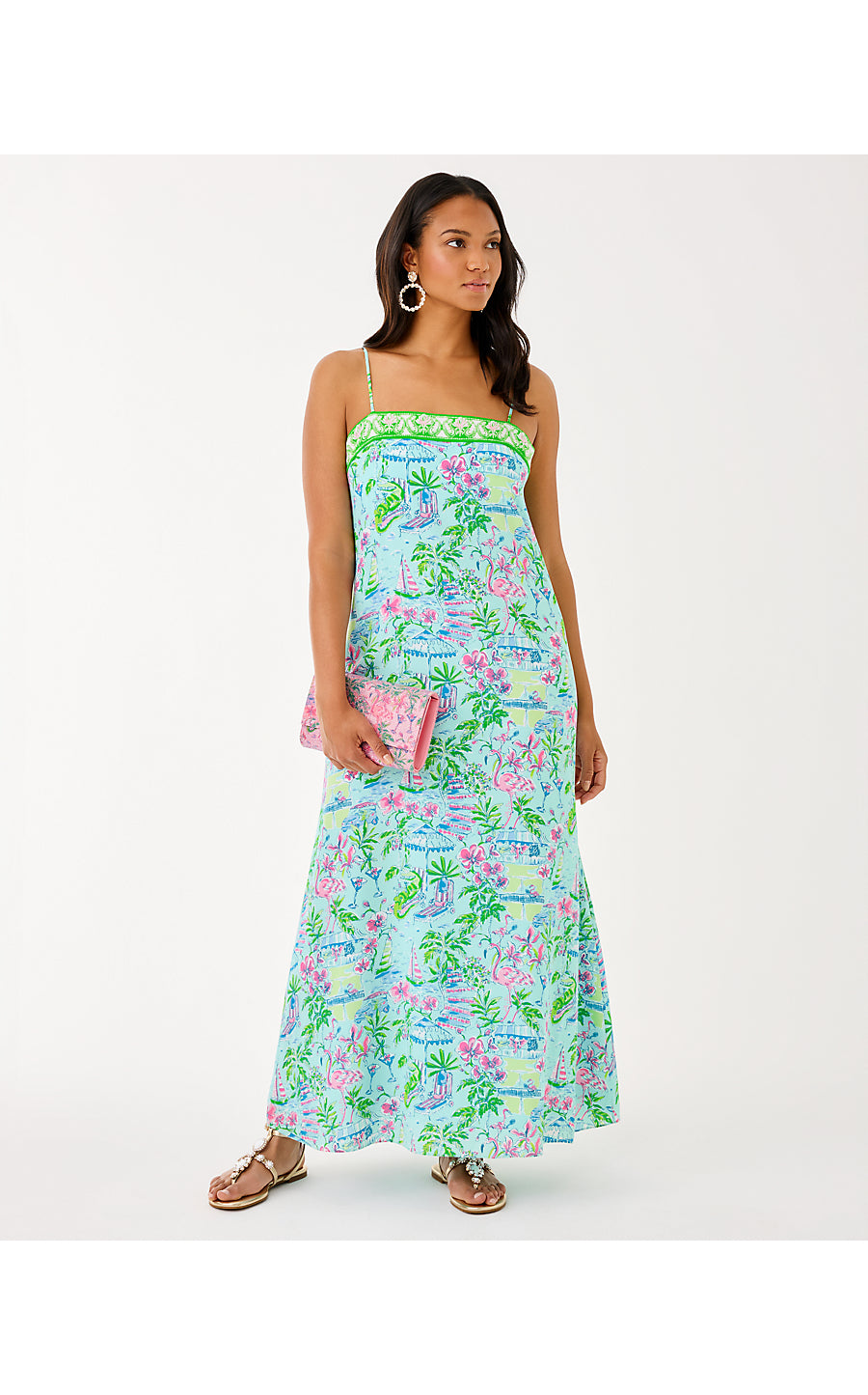 AMALFI SILK MAXI DRESS, SALT POND BLUE SUNNY DEE ENGINEERED WOVEN MAXI