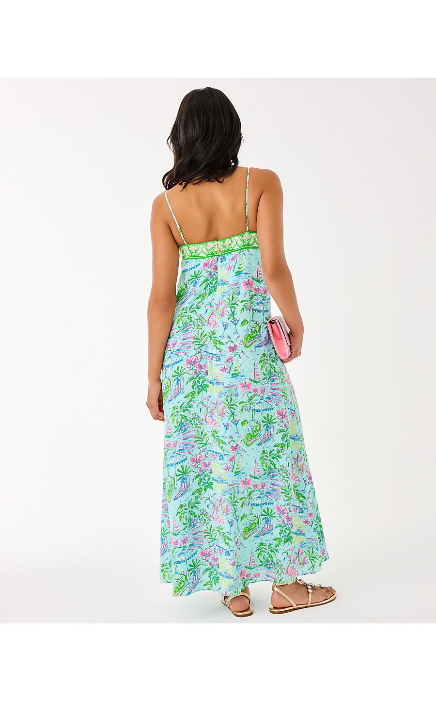 AMALFI SILK MAXI DRESS, SALT POND BLUE SUNNY DEE ENGINEERED WOVEN MAXI