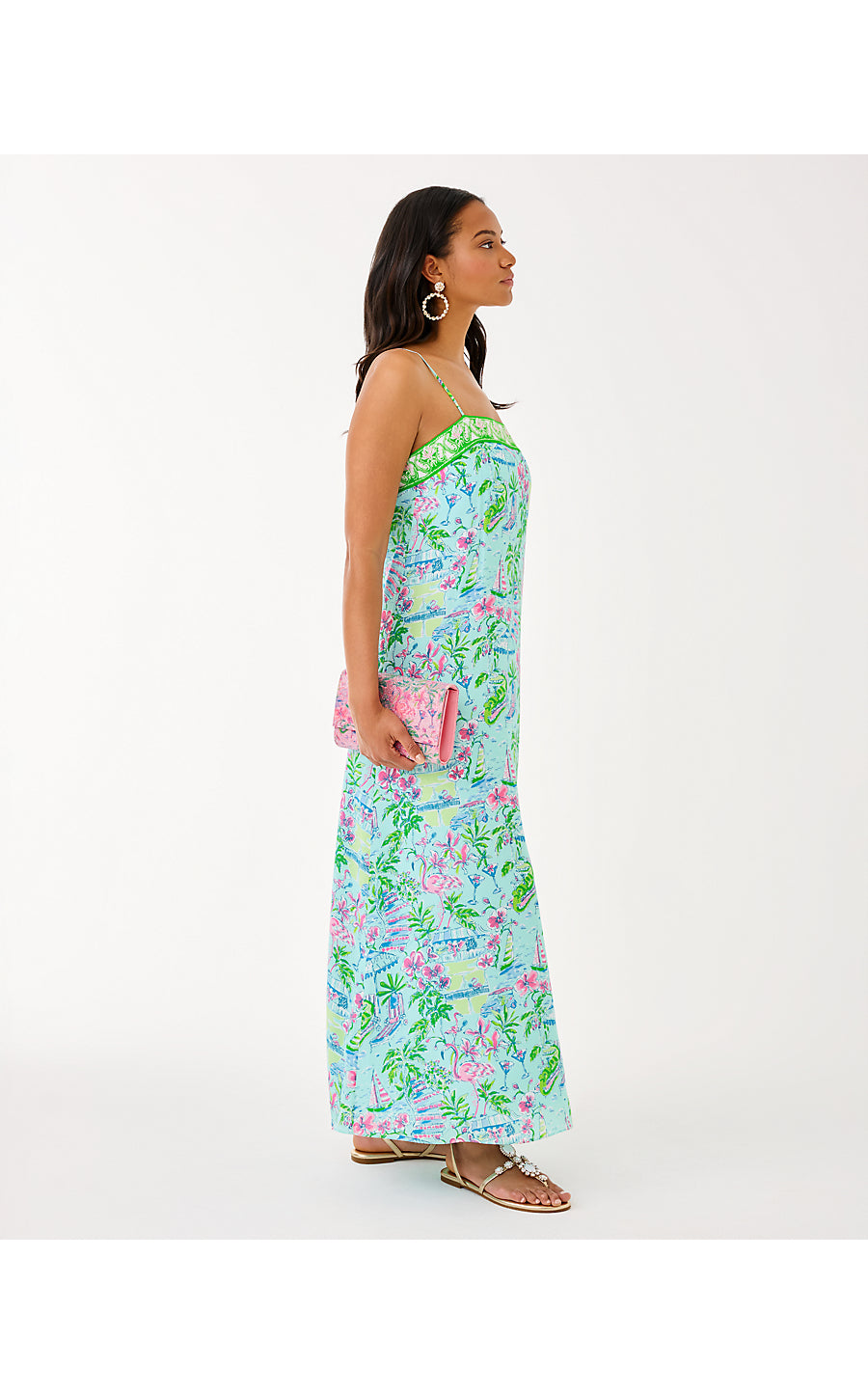 AMALFI SILK MAXI DRESS, SALT POND BLUE SUNNY DEE ENGINEERED WOVEN MAXI