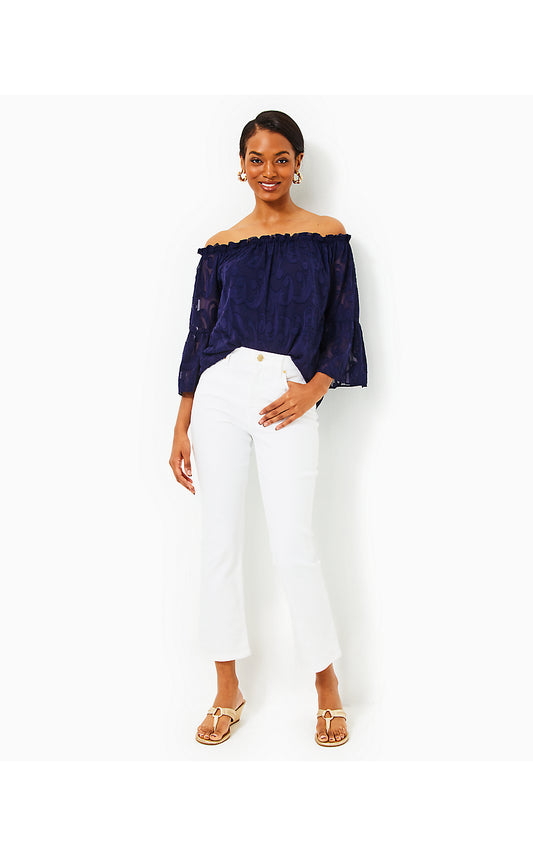 ANNET HIGH RISE CROP FLARE JEANS, RESORT WHITE