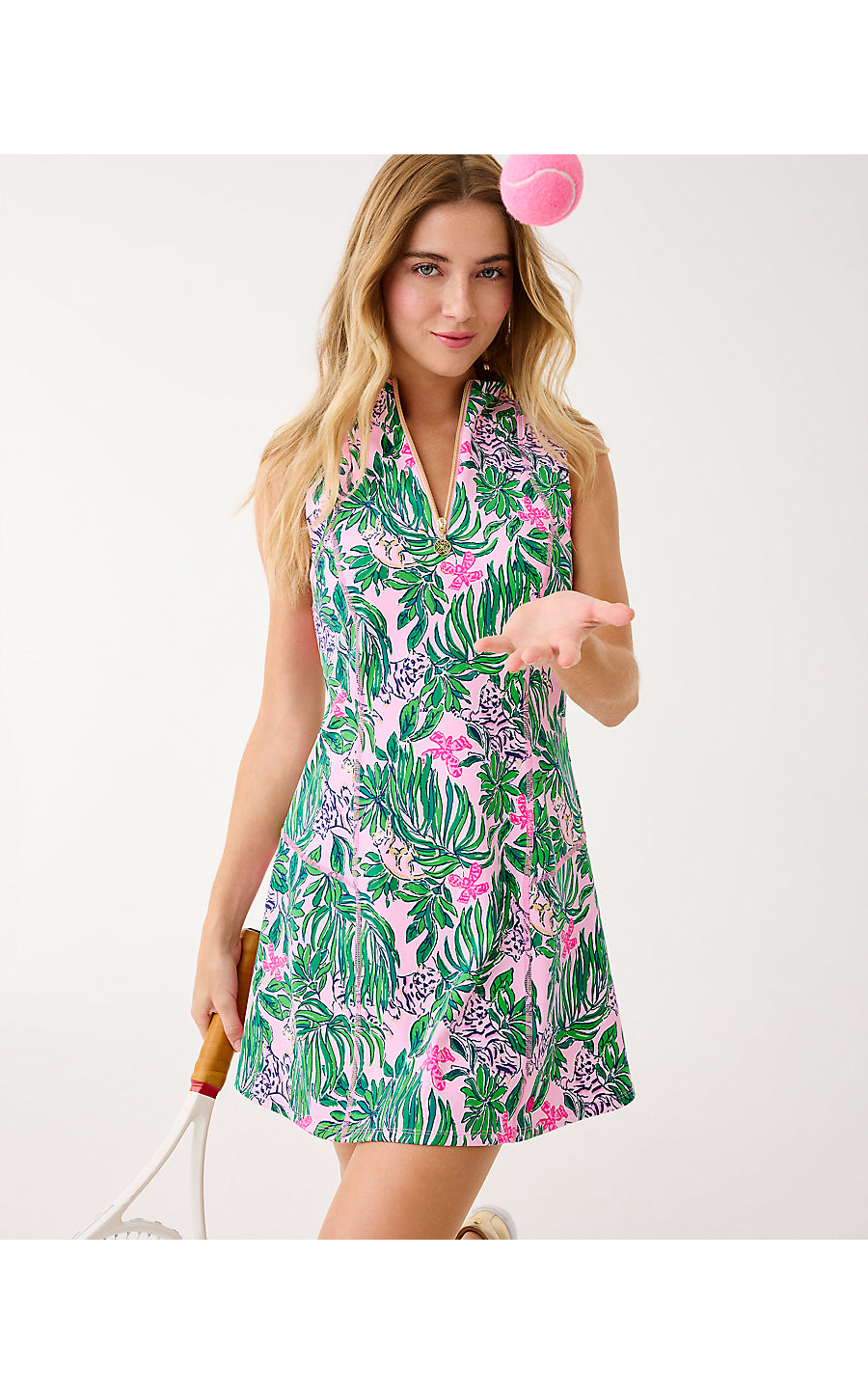 RACQUET ACTIVE DRESS, CONCH SHELL PINK ROARING WITH JOY