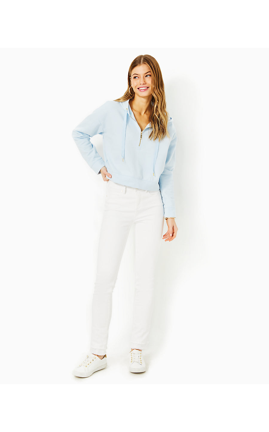 KIRSTIE LONG SLEEVE HOODIE, PASTEL LUNAR BLUE