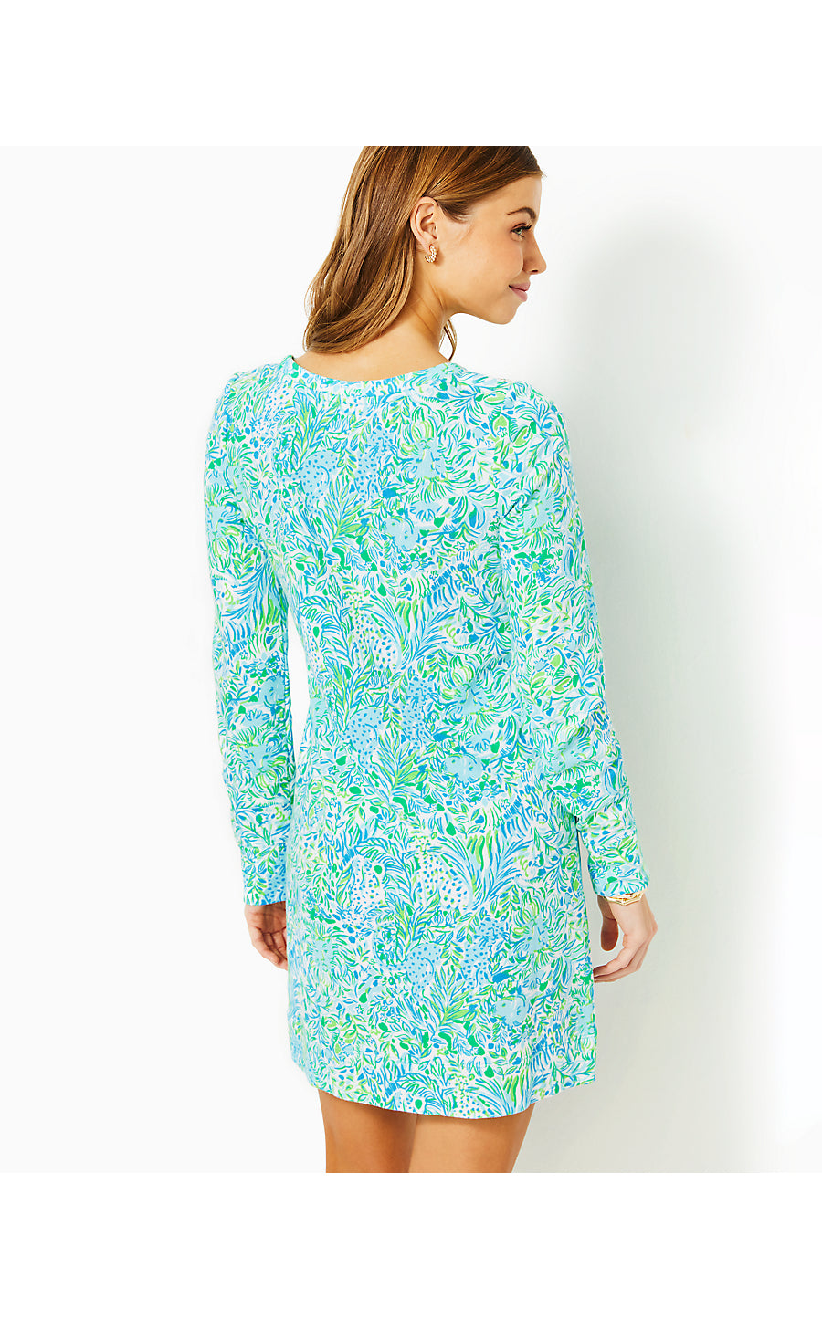 KENLEY LONG SLEEVE CREWNECK DRESS, HYDRA BLUE DANDY LIONS