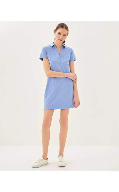 DUNE UPF 50+ SHORT SLEEVE DRESS, HEATHERED JACARANDA BLUE