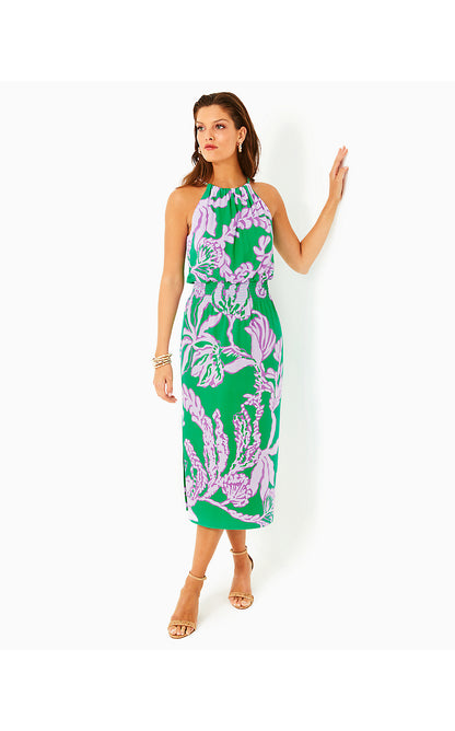 GRACELYN HALTER MIDI DRESS, BRAZILIAN GREEN SALTY SANDBAR OVERSIZED EN –  Palm Place
