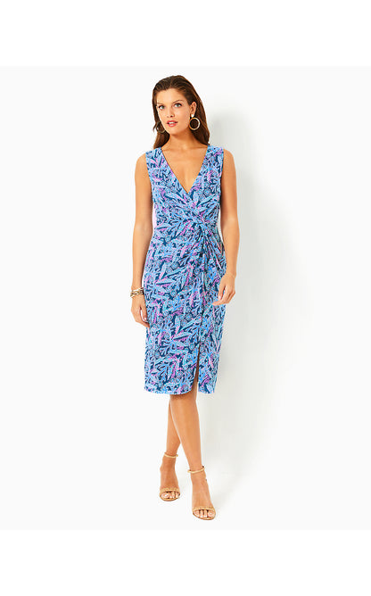 ODELLA V-NECK MIDI DRESS, BARTON BLUE STAR GAZING