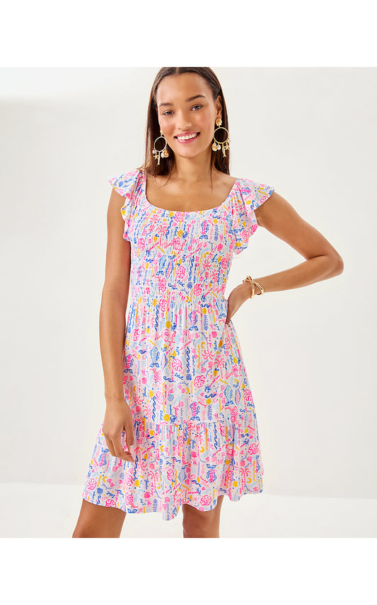 JILLY SMOCKED DRESS, MULTI SUMMER SERENADE