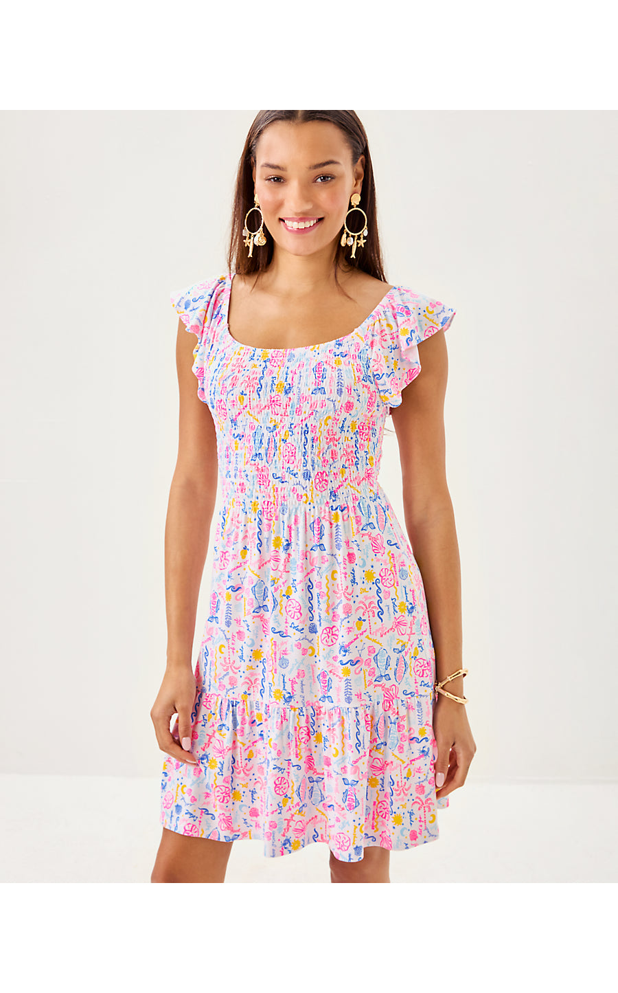 JILLY SMOCKED DRESS, MULTI SUMMER SERENADE
