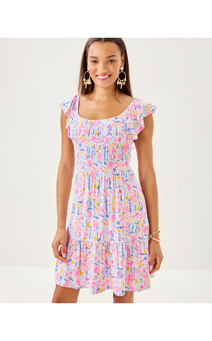 JILLY SMOCKED DRESS, MULTI SUMMER SERENADE