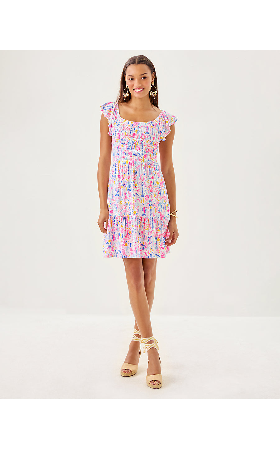 JILLY SMOCKED DRESS, MULTI SUMMER SERENADE