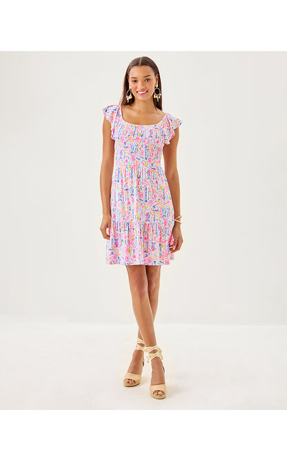 JILLY SMOCKED DRESS, MULTI SUMMER SERENADE