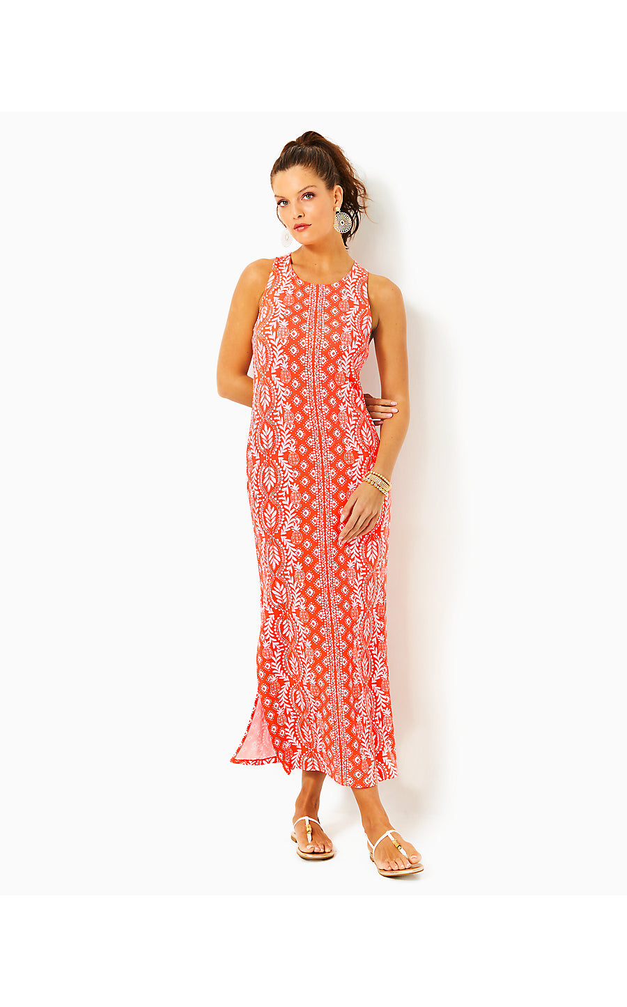 ULLA MAXI DRESS, FLAMINGO FEATHER HARBOUR VIEW ENGINEERED KNIT DRESS