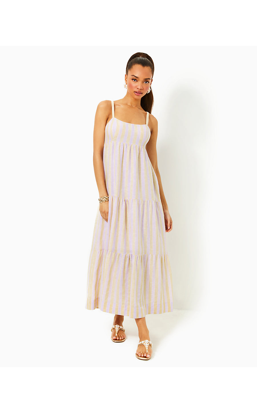 JAVANNE LINEN MAXI DRESS, LILAC OPAL ISLAND SECRETS STRIPE