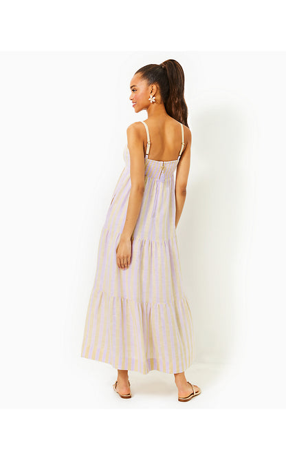 JAVANNE LINEN MAXI DRESS, LILAC OPAL ISLAND SECRETS STRIPE