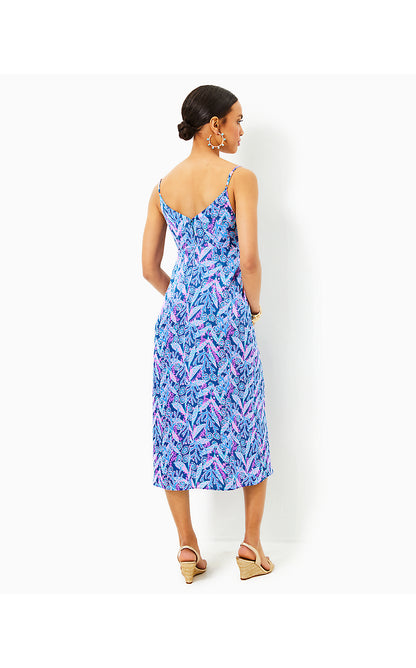 KEANA SATIN MIDI SLIP DRESS, BARTON BLUE STAR GAZING