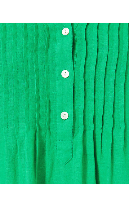 RHODA LONG SLEEVE POPOVER LINEN DRESS, BRAZILIAN GREEN