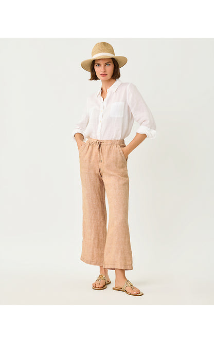 BRAWLEY LINEN CROP PANT, ICED LATTE X RESORT WHITE