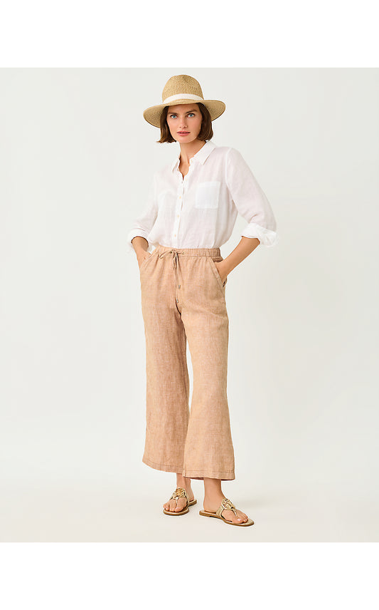 BRAWLEY LINEN CROP PANT, ICED LATTE X RESORT WHITE