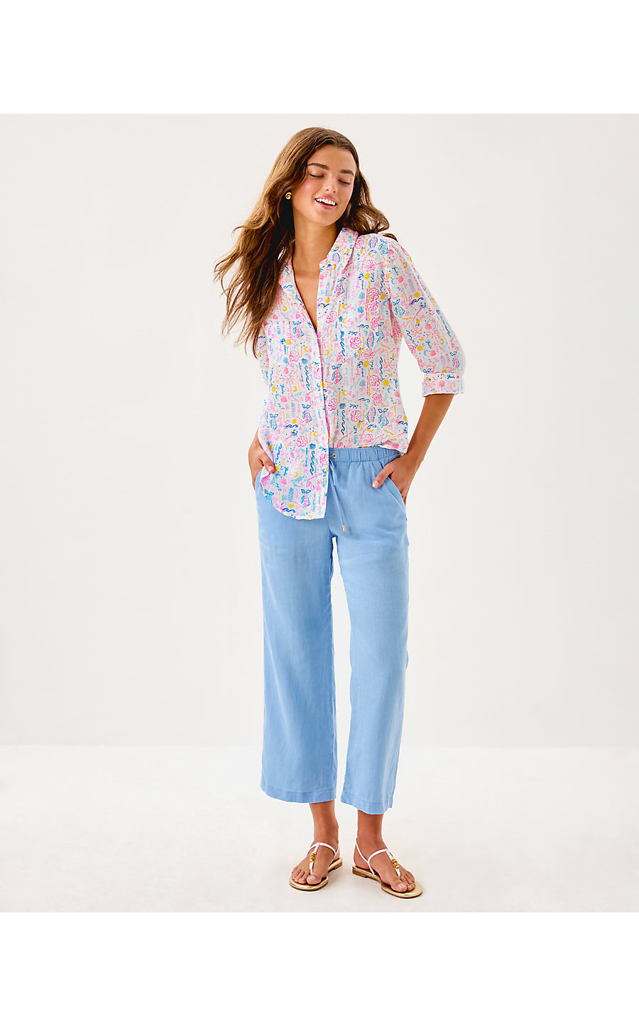 BRAWLEY LINEN CROP PANT, JACARANDA BLUE