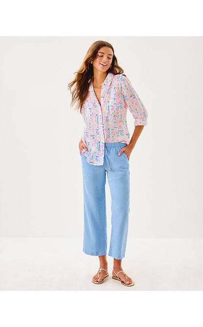 BRAWLEY LINEN CROP PANT, JACARANDA BLUE